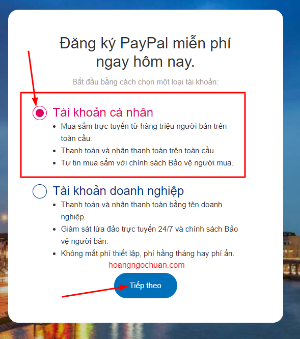 Lựa chọn tài khoản Paypal